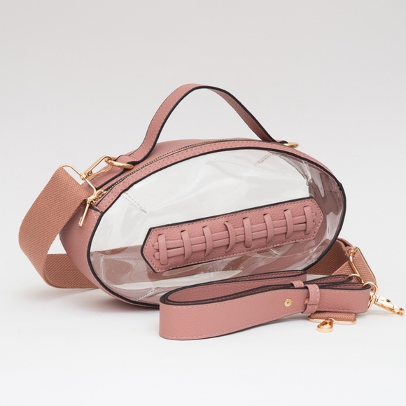 Pink Clear Transparent Bag Football Purse Crossbody Statement Womens Accessory - Picture 1 of 7